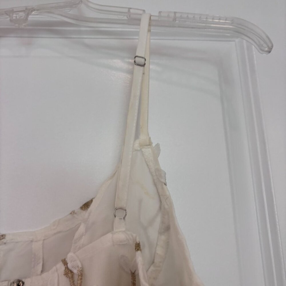 Shein WHITE & GOLD TRIM FLORAL LACE CORSET CROP TOP - Picture 5 of 6